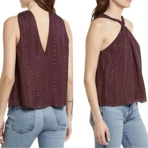 FRAME Draped Textured 100% Silk Halter Top in Cabernet Size Large Medium